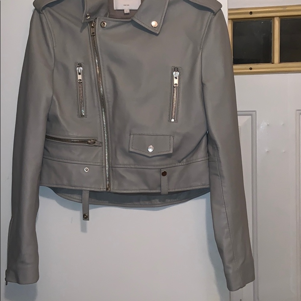 Gray leather motor jacket
